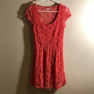 Kimchi Blue Knit Lace Sheer-Back Dress in Coral
